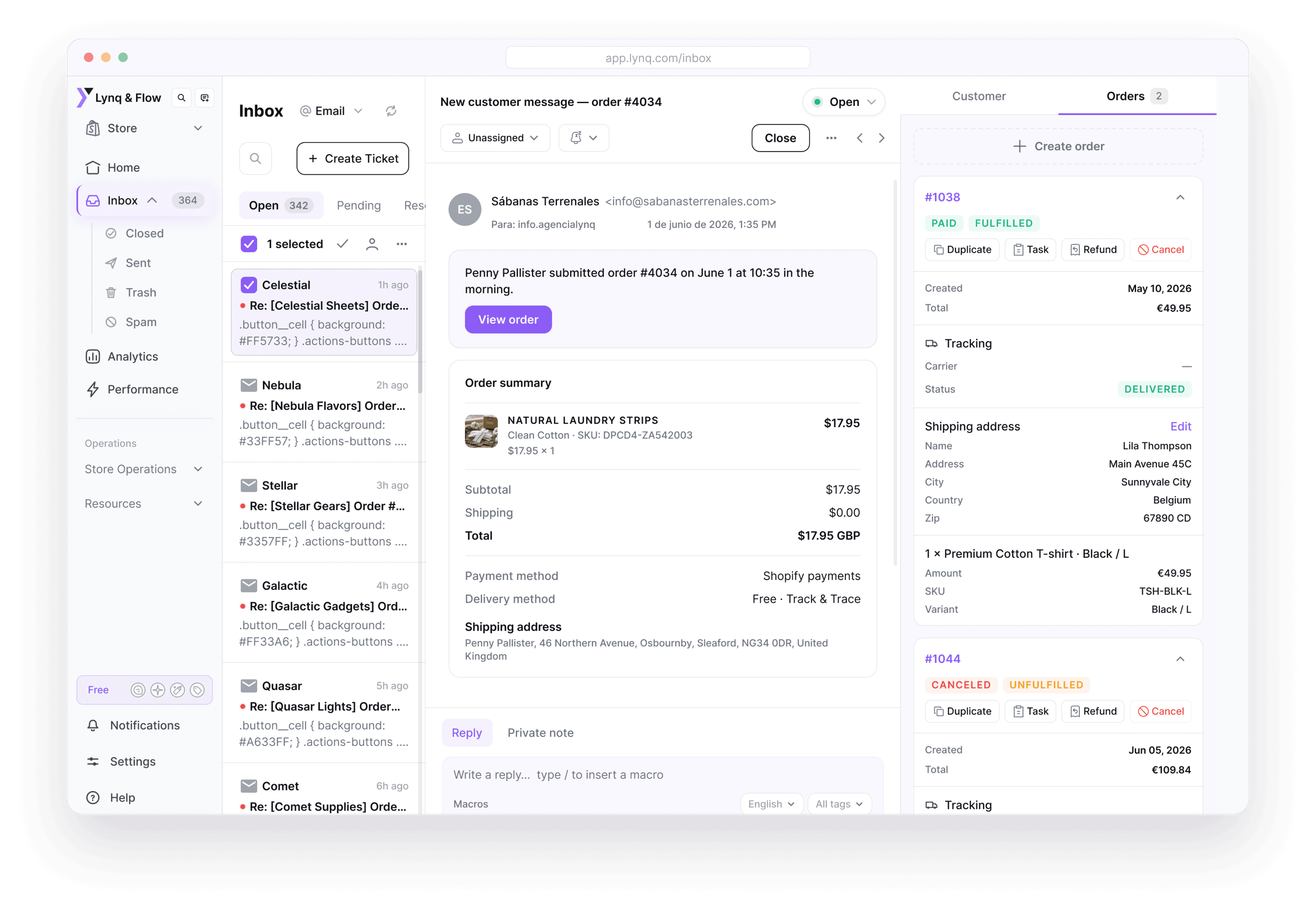 app.lynq.com/inbox — Lynq & Flow inbox dashboard